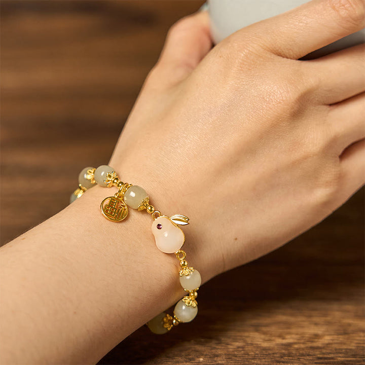 Bracelet d'abondance de lapin de marque Fu de caractère Fu de jade naturel de Hetian de Buddha Stones