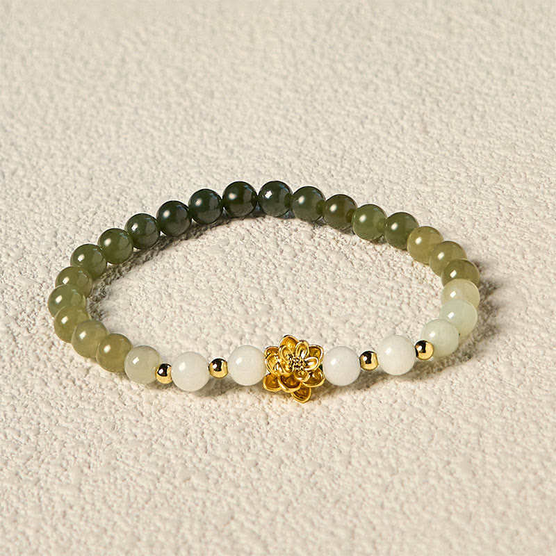 Bracelet d'abondance de lotus dégradé en jade naturel Hetian Buddha Stones