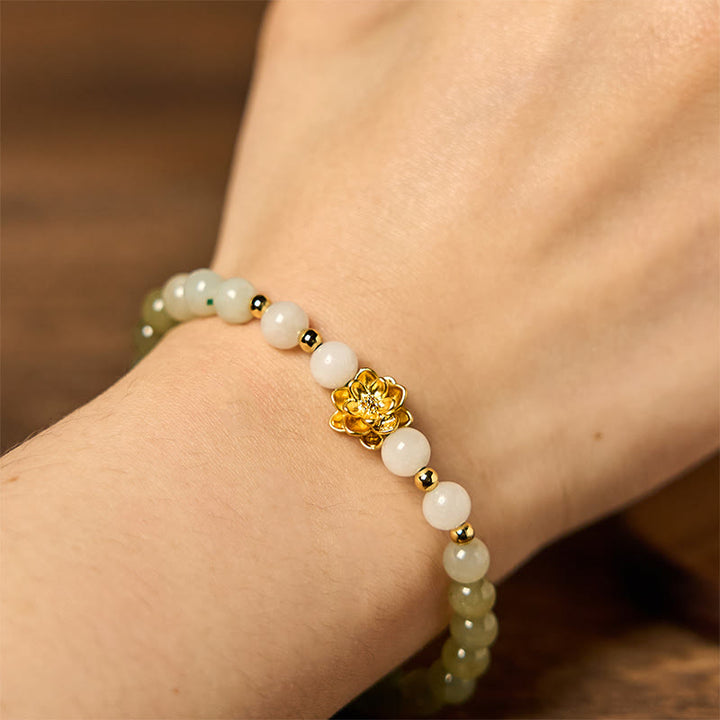 Bracelet d'abondance de lotus dégradé en jade naturel Hetian Buddha Stones