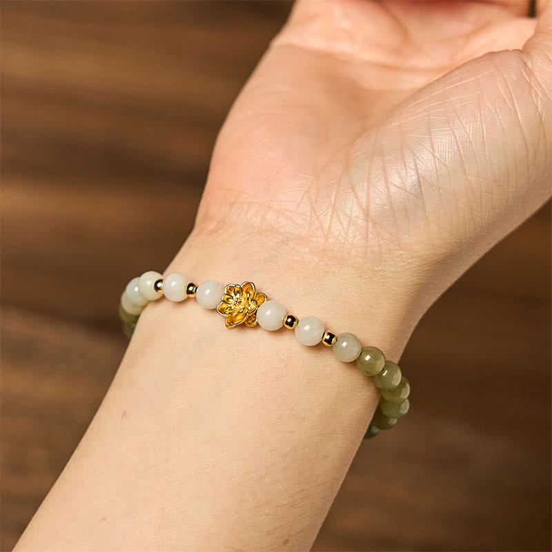 Bracelet d'abondance de lotus dégradé en jade naturel Hetian Buddha Stones