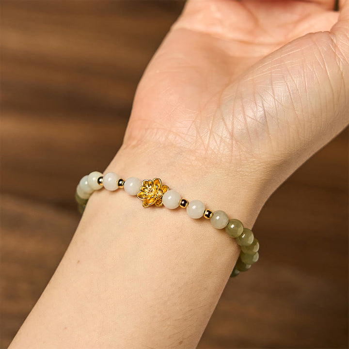 Bracelet d'abondance de lotus dégradé en jade naturel Hetian Buddha Stones