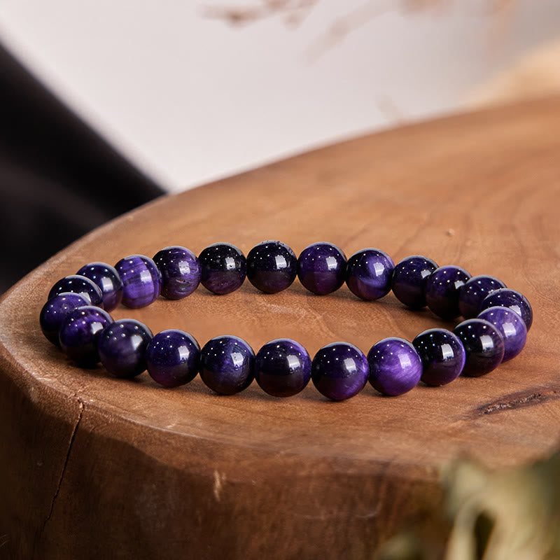 Bracelet créatif œil de tigre violet Buddha Stones - Œil de tigre violet (Tour de poignet : 14-16 cm) - 12 mm - image 0