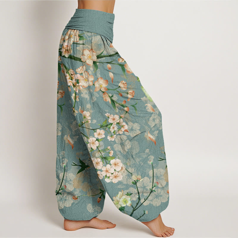Pantalon sarouel taille élastique pour femme, motif Buddha Stones , fleurs de pêcher, oies volantes - image 1