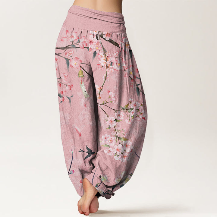Pantalon sarouel taille élastique pour femme, motif Buddha Stones , fleurs de pêcher, oies volantes - image 6