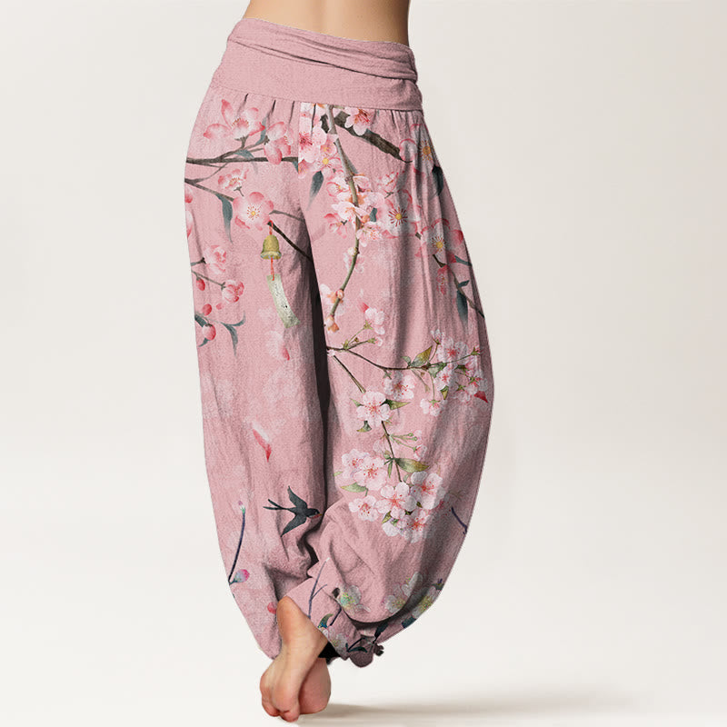 Pantalon sarouel taille élastique pour femme, motif Buddha Stones , fleurs de pêcher, oies volantes - image 7