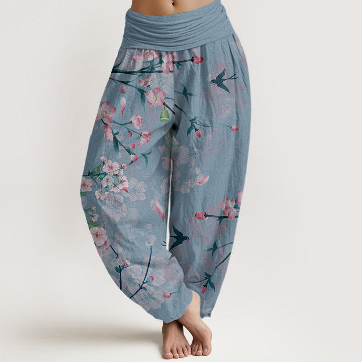 Pantalon sarouel taille élastique pour femme, motif Buddha Stones , fleurs de pêcher, oies volantes - Bleuet - US22，UK/AU26，EU54 (6XL) - image 7