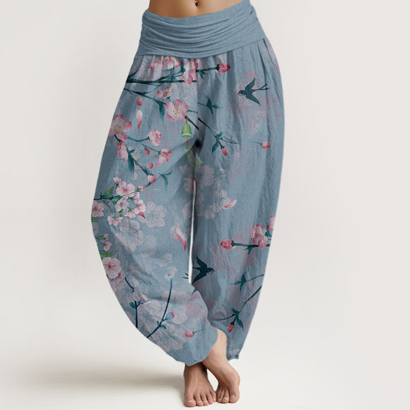 Pantalon sarouel taille élastique pour femme, motif Buddha Stones , fleurs de pêcher, oies volantes - BleuetBleu - US22，UK/AU26，EU54 (6XL) - image 8