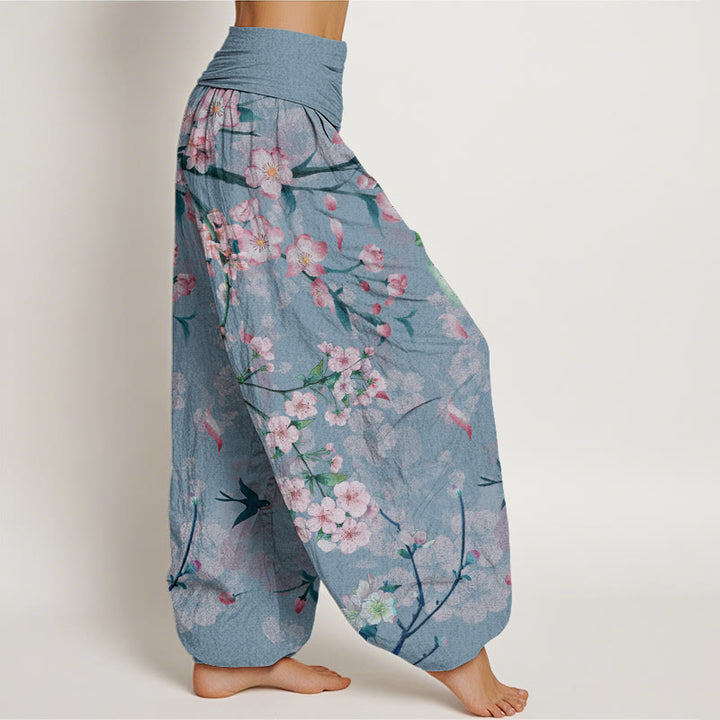 Pantalon sarouel taille élastique pour femme, motif Buddha Stones , fleurs de pêcher, oies volantes - image 9