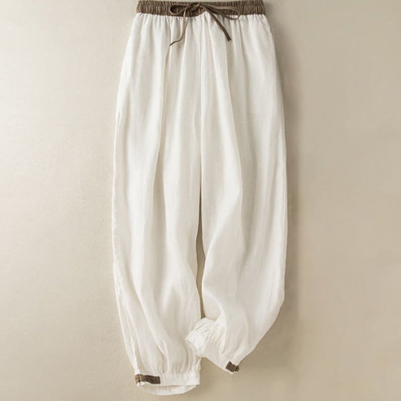 Pantalon sarouel en coton uni avec cordon de serrage et poches pour femme Buddha Stones - Blanc - US16，UK/AU20，EU48 (3XL) - image 7