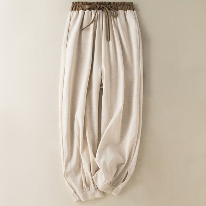 Pantalon sarouel en coton uni avec cordon de serrage et poches pour femme Buddha Stones - Beige - US16，UK/AU20，EU48 (3XL) - image 0