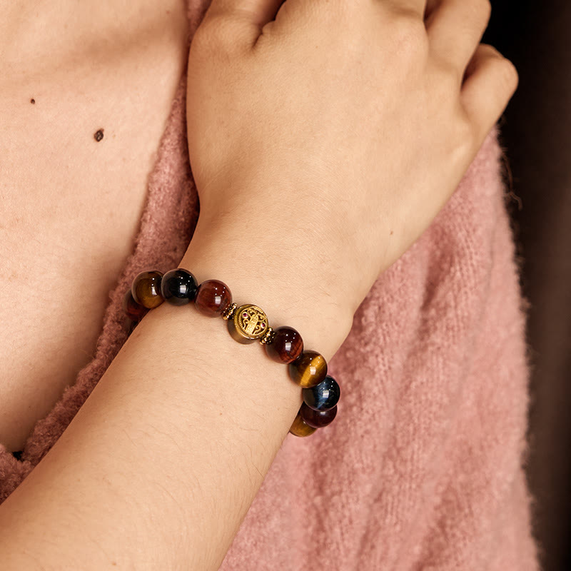 Bracelet de protection et de courage en perles de pierre œil de tigre Buddha Stones