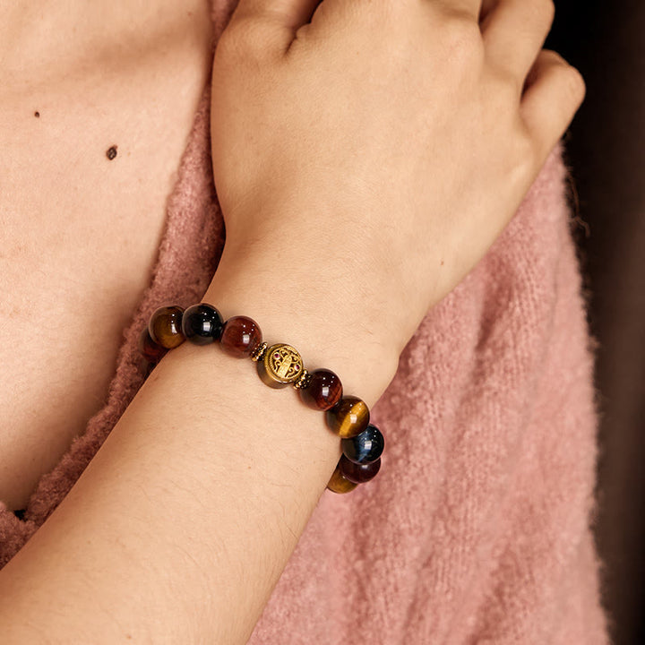 Bracelet de protection et de courage en perles de pierre œil de tigre Buddha Stones