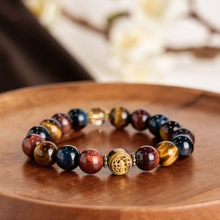Bracelet de protection et de courage en perles de pierre œil de tigre Buddha Stones