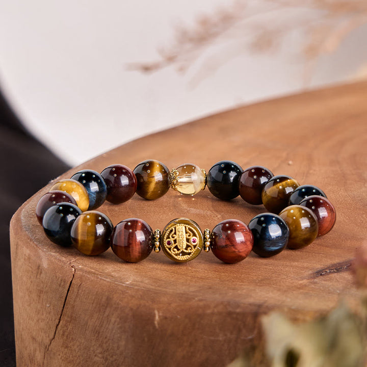 Bracelet de protection et de courage en perles de pierre œil de tigre Buddha Stones