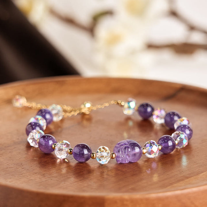 Bracelet d'équilibre en cristal d'améthyste naturelle Pixiu de Buddha Stones