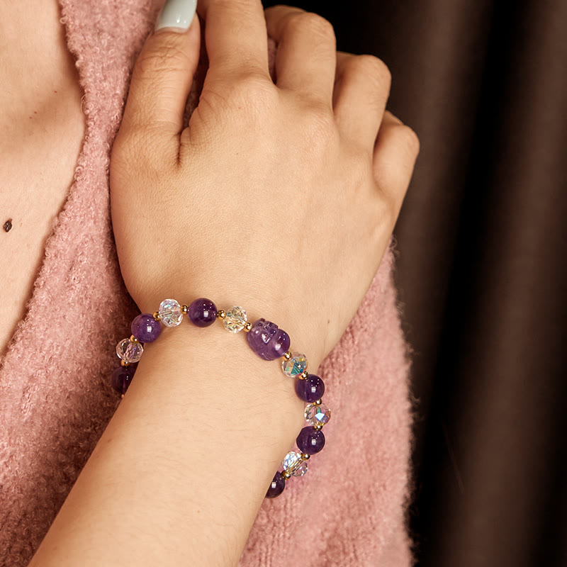 Bracelet d'équilibre en cristal d'améthyste naturelle Pixiu de Buddha Stones