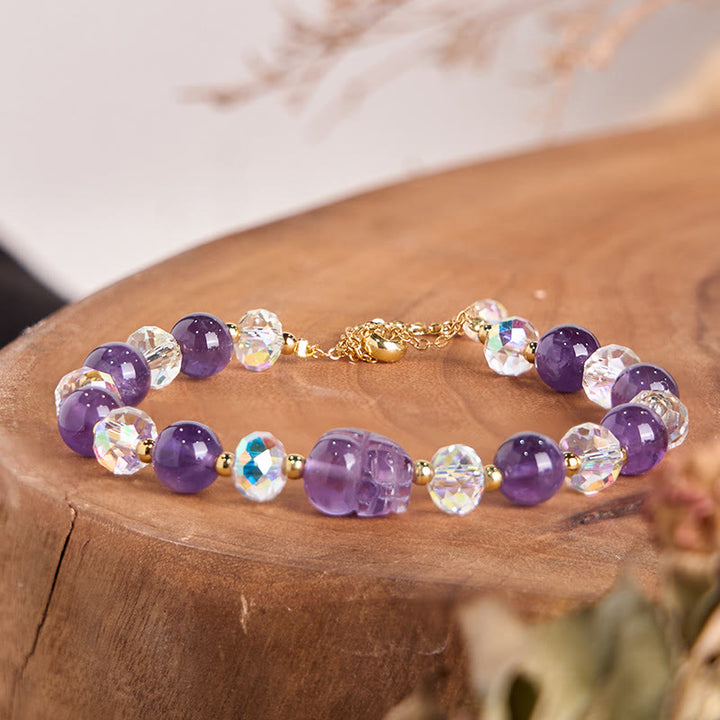 Bracelet d'équilibre en cristal d'améthyste naturelle Pixiu de Buddha Stones