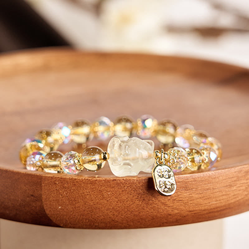 Bracelet énergétique à breloques en cristal blanc et citrine naturelle de Buddha Stones à neuf queues