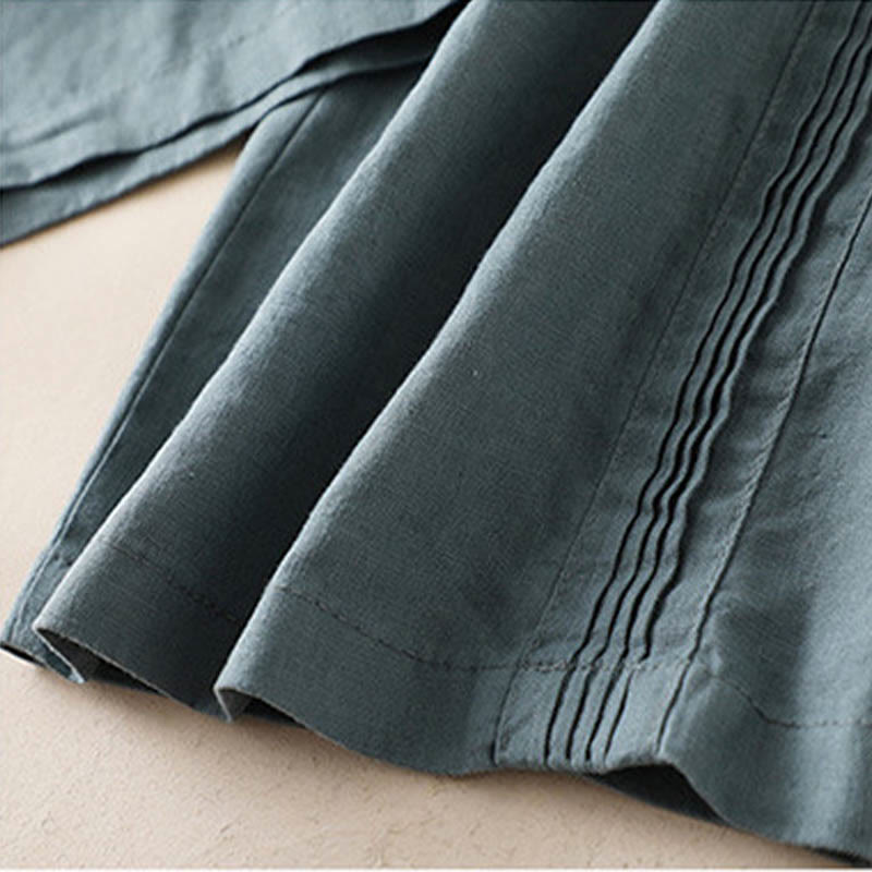 Pantalon large décontracté en coton et lin pour femme avec poches et plis latéraux de couleur unie Buddha Stones - image 10