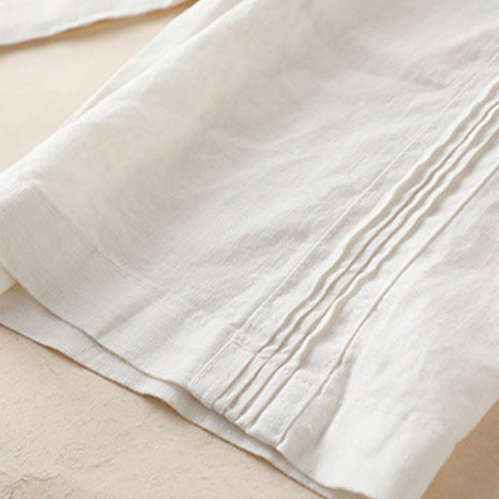 Pantalon large décontracté en coton et lin pour femme avec poches et plis latéraux de couleur unie Buddha Stones - image 16