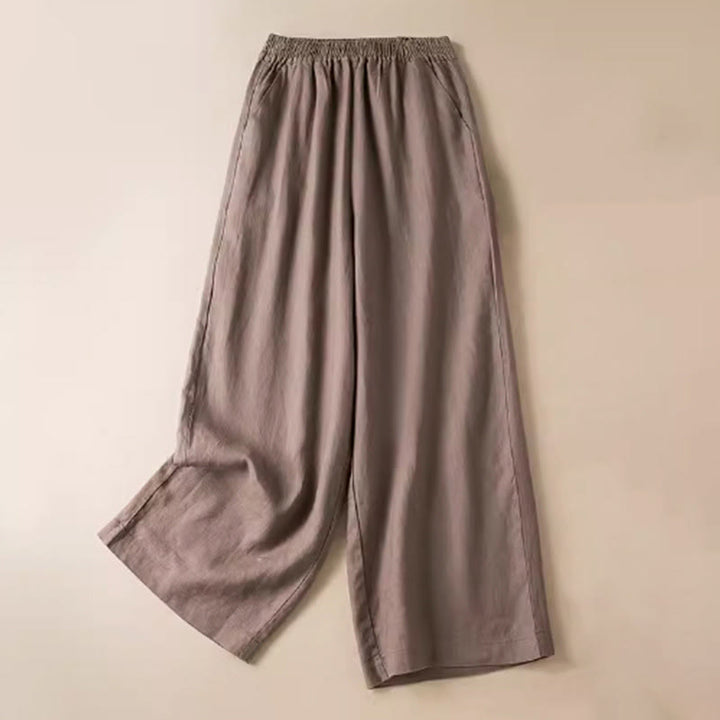 Pantalon large décontracté en coton et lin de couleur unie avec poches pour femme Buddha Stones - Pérou - US12，UK/AU16，EU44 (3XL) - image 17