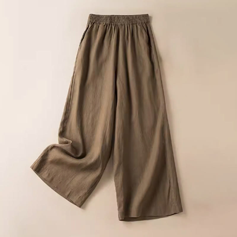 Pantalon large décontracté en coton et lin de couleur unie avec poches pour femme Buddha Stones - Verge d'or foncée - US12，UK/AU16，EU44 (3XL) - image 1