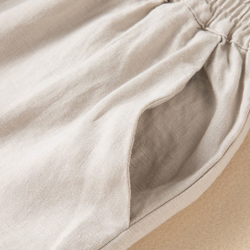 Pantalon large décontracté en coton et lin de couleur unie avec poches pour femme Buddha Stones - image 25