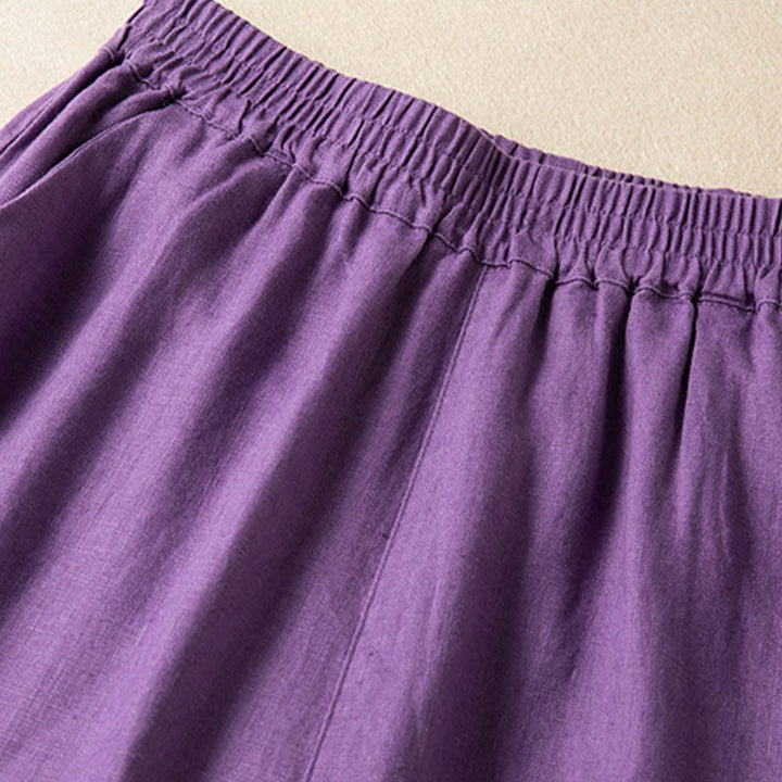 Pantalon large décontracté en coton et lin de couleur unie avec poches pour femme Buddha Stones - image 11