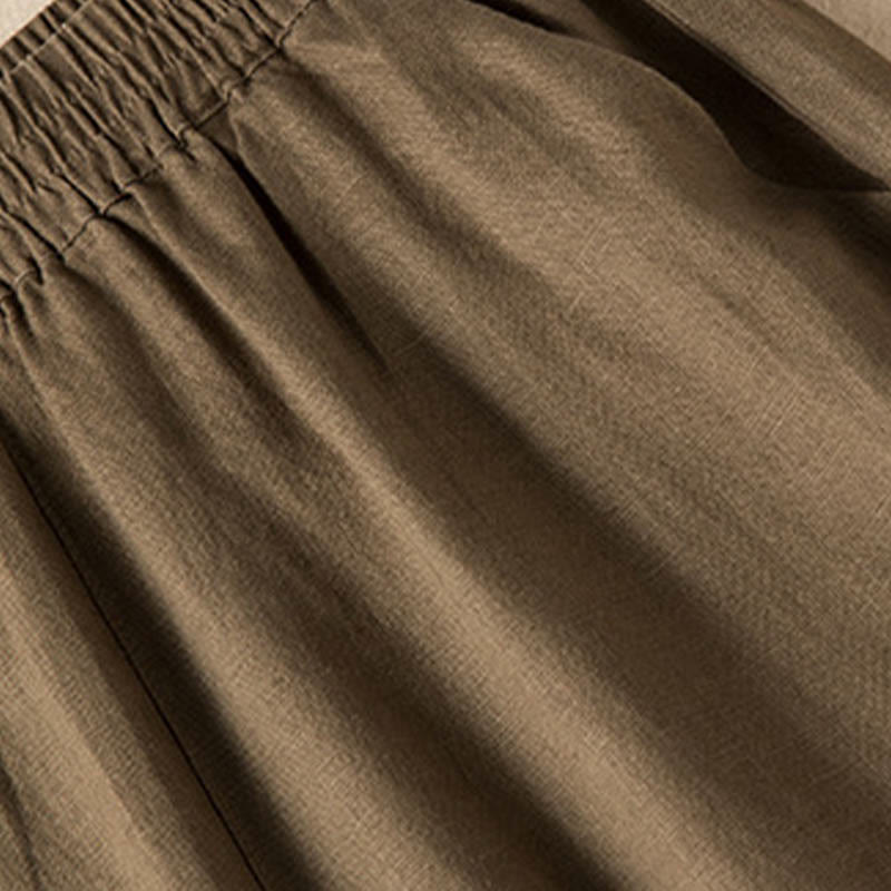 Pantalon large décontracté en coton et lin de couleur unie avec poches pour femme Buddha Stones - image 4