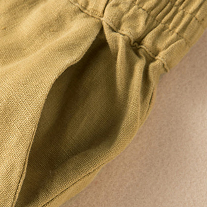 Pantalon large décontracté en coton et lin de couleur unie avec poches pour femme Buddha Stones - image 31