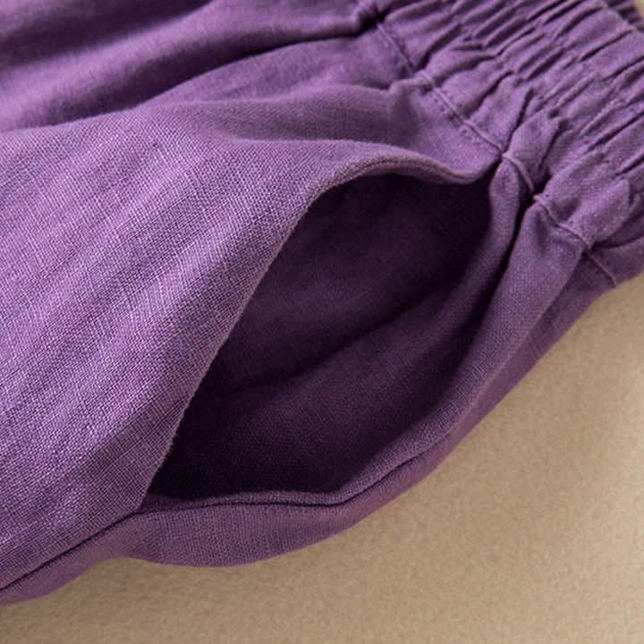 Pantalon large décontracté en coton et lin de couleur unie avec poches pour femme Buddha Stones - image 14