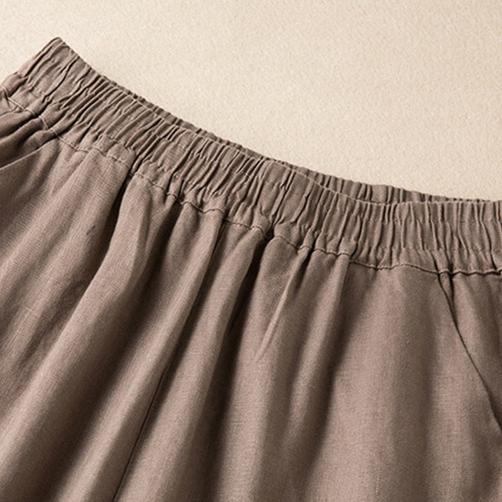 Pantalon large décontracté en coton et lin de couleur unie avec poches pour femme Buddha Stones - image 18