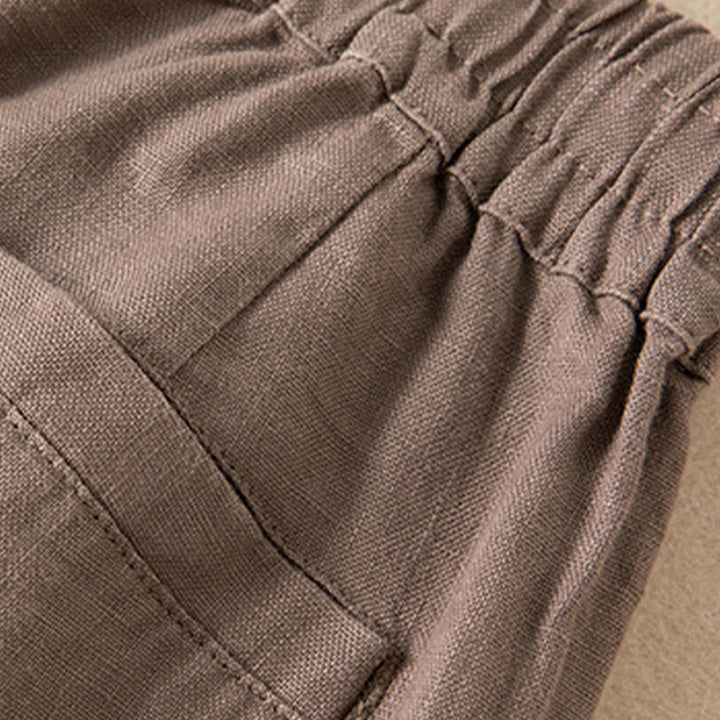 Pantalon large décontracté en coton et lin de couleur unie avec poches pour femme Buddha Stones - image 20