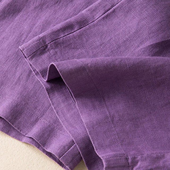 Pantalon large décontracté en coton et lin de couleur unie avec poches pour femme Buddha Stones - image 16