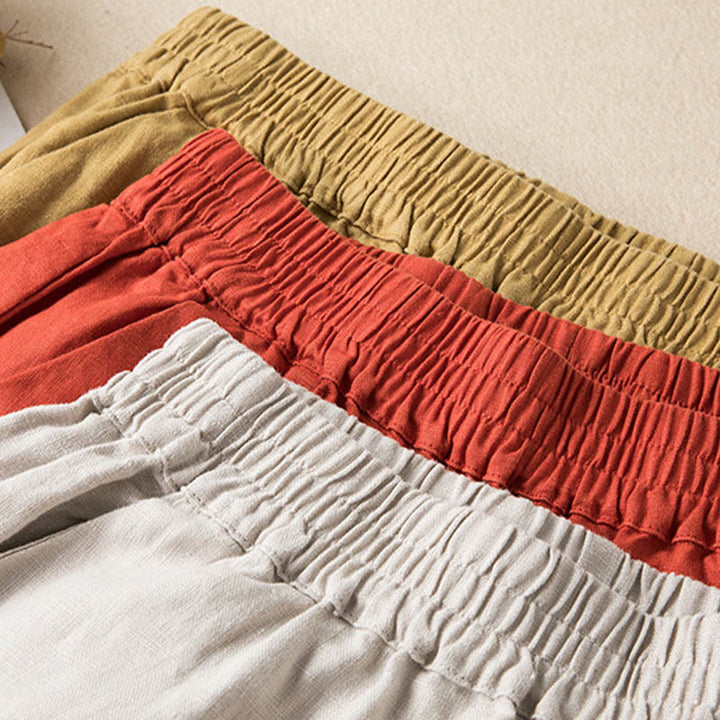 Pantalon large décontracté en coton et lin de couleur unie avec poches pour femme Buddha Stones - image 35