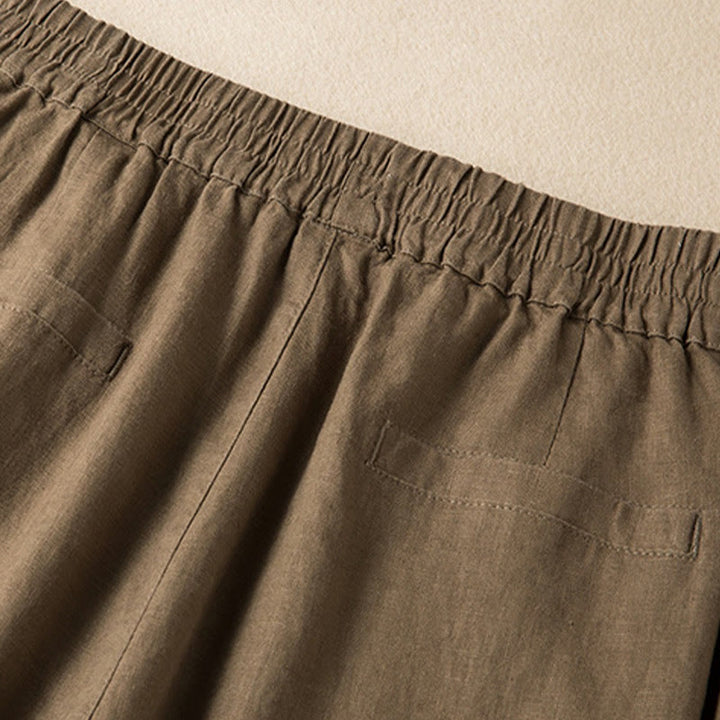 Pantalon large décontracté en coton et lin de couleur unie avec poches pour femme Buddha Stones - image 3
