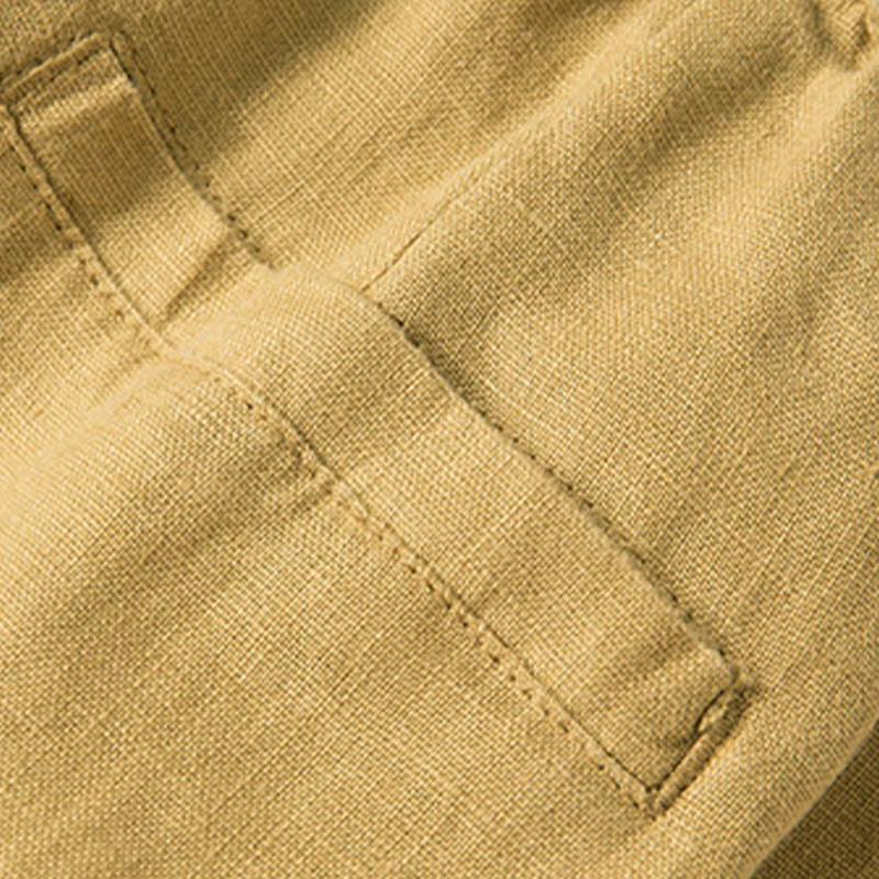 Pantalon large décontracté en coton et lin de couleur unie avec poches pour femme Buddha Stones - image 32