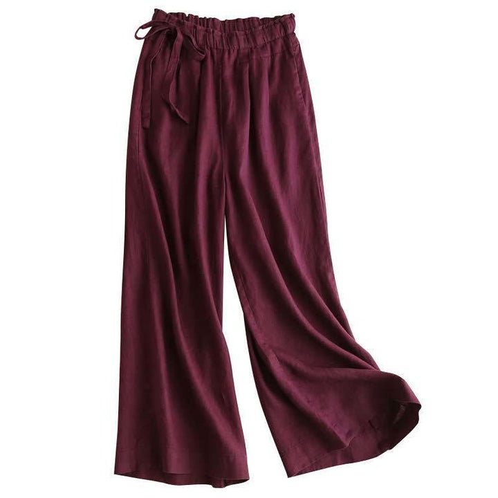 Pantalon large décontracté à lacets en coton et lin pour femme de couleur unie Buddha Stones