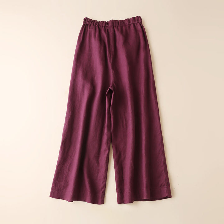 Pantalon large décontracté à lacets en coton et lin pour femme de couleur unie Buddha Stones