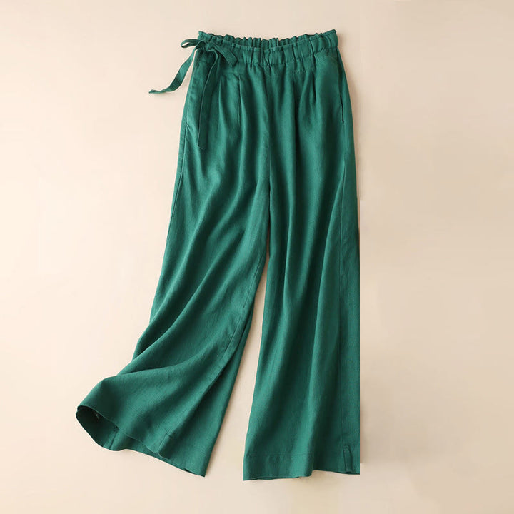 Pantalon large décontracté à lacets en coton et lin pour femme de couleur unie Buddha Stones