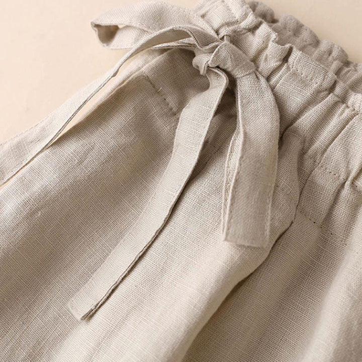 Pantalon large décontracté à lacets en coton et lin pour femme de couleur unie Buddha Stones