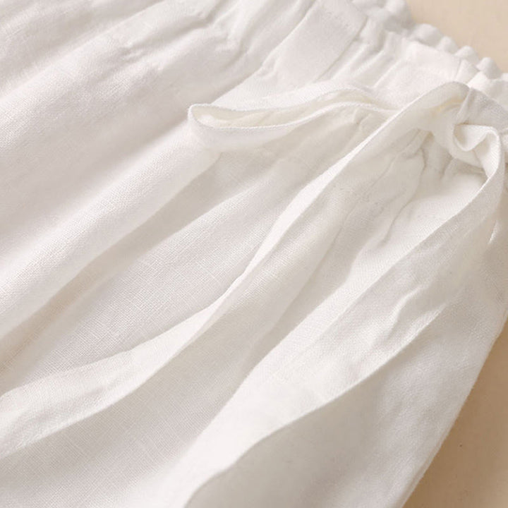 Pantalon large décontracté à lacets en coton et lin pour femme de couleur unie Buddha Stones