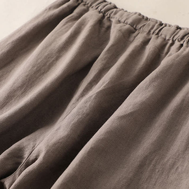 Pantalon large décontracté à lacets en coton et lin pour femme de couleur unie Buddha Stones