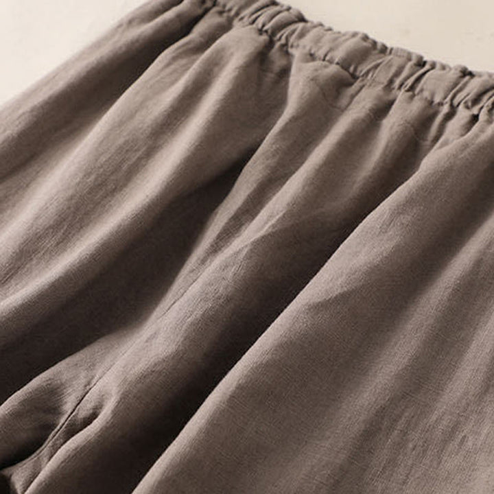 Pantalon large décontracté à lacets en coton et lin pour femme de couleur unie Buddha Stones