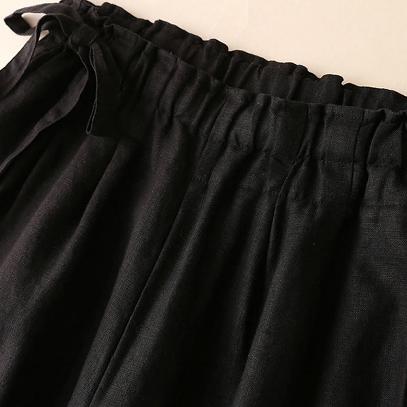 Pantalon large décontracté à lacets en coton et lin pour femme de couleur unie Buddha Stones