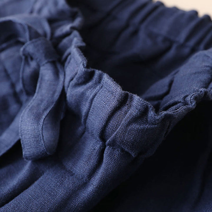 Pantalon large décontracté à lacets en coton et lin pour femme de couleur unie Buddha Stones