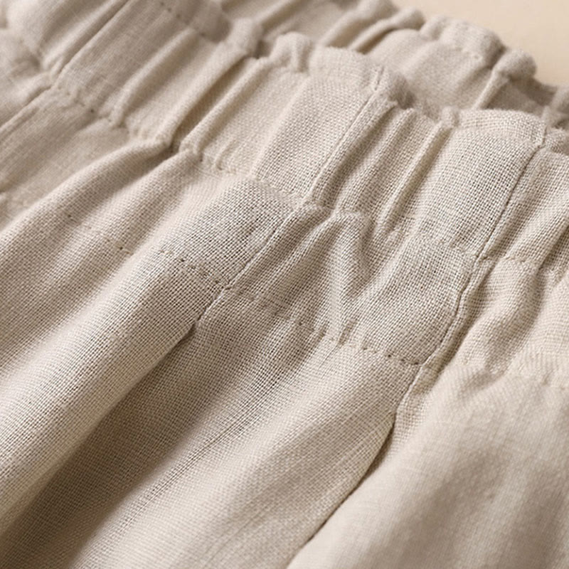 Pantalon large décontracté à lacets en coton et lin pour femme de couleur unie Buddha Stones