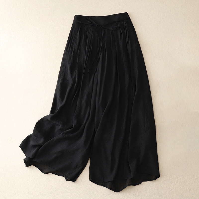 Pantalon large décontracté à lacets de couleur unie pour femme Buddha Stones