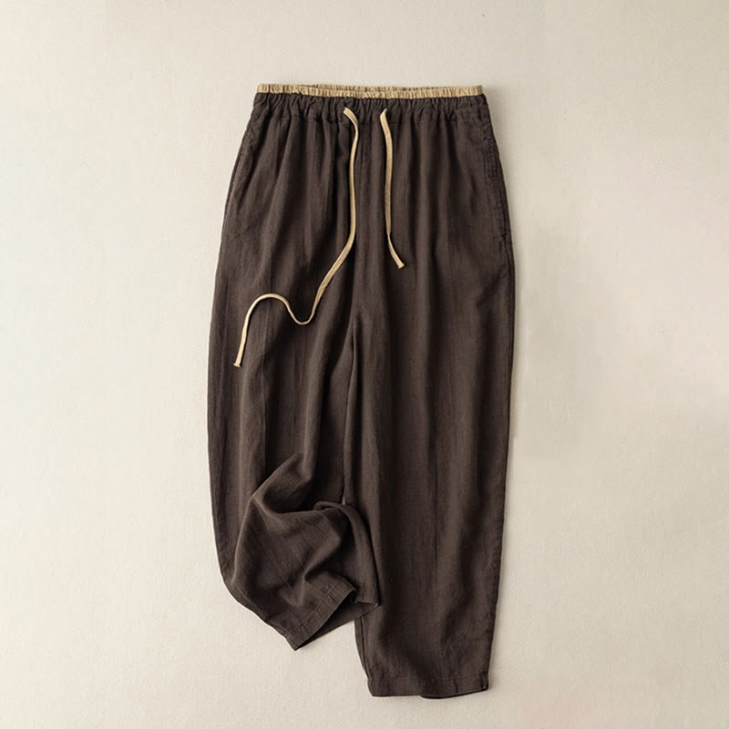 Pantalon décontracté en coton et lin avec cordon de serrage et poches pour femme Motif Buddha Stones - SaddleBrown - US16，UK/AU20，EU48 (3XL) - image 5
