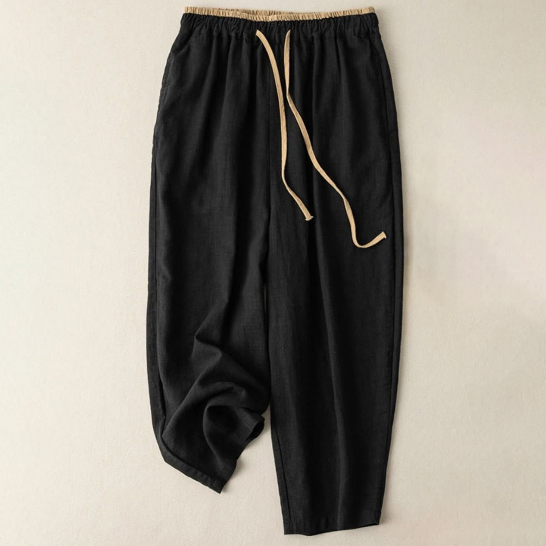 Pantalon décontracté en coton et lin avec cordon de serrage et poches pour femme Motif Buddha Stones - Noir - US16，UK/AU20，EU48 (3XL) - image 4